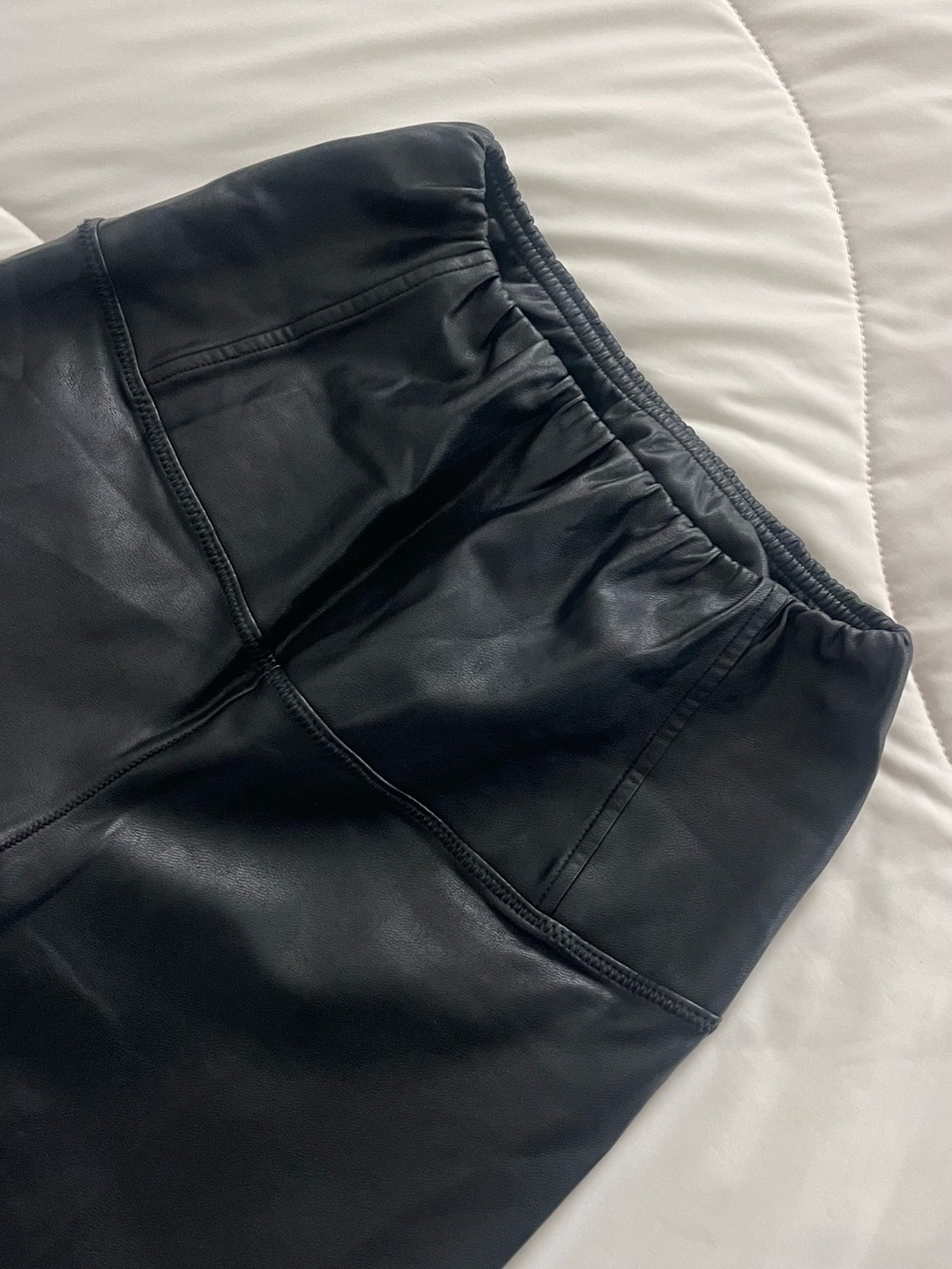 Black Faux Leather Pants with Elastic Waist